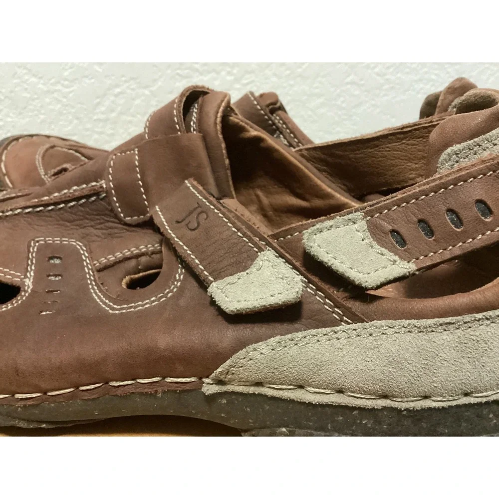 JS Josef Seibel Leather Sandals Men 45 11.5-12 Brown Fisherman Hook Loop Comfort